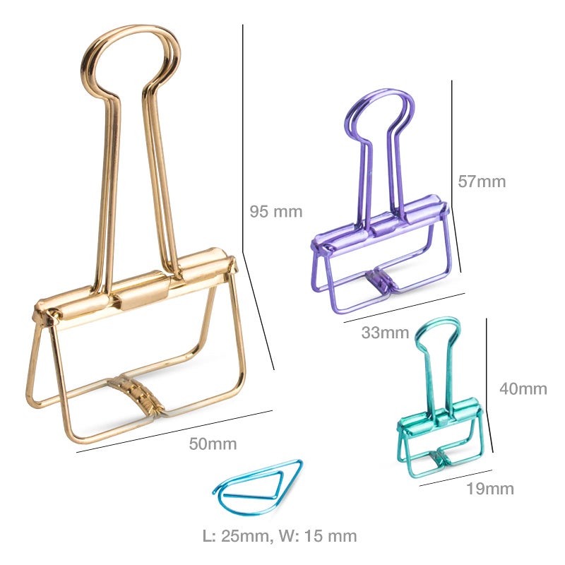 VENCINK 18 Pcs Gold Wire Binder Clips and 20 Pcs Cute Paper Clips Set Assorted Sizes, 2 Big 6 Medium 10 Small Smooth Steel Hollow Office Clamp Clips - Image 2